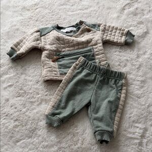 Rachel Zoe Olive Green and Beige Quilted Baby Matching Set
